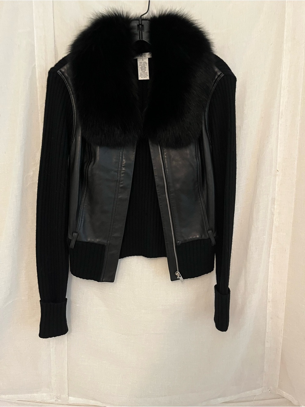 Cache Black Leather Front Jacket with Fur Collar